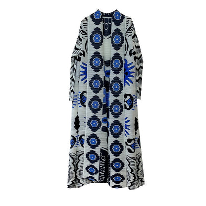 Robe pleated long sleeved coat outerwear cloak printed for women