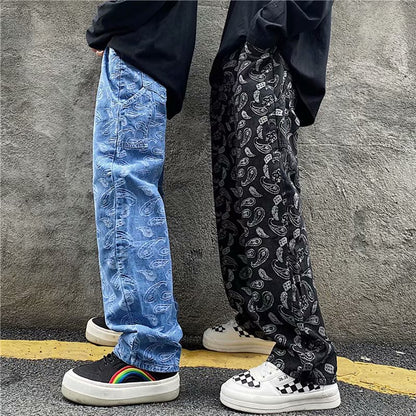 Jeans men's trendy straight leg loose Japanese pants trend Korean wide leg