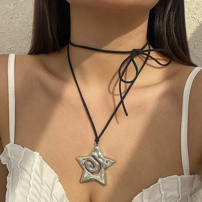 Bohemian style conch mermaid pendant choker pull-out strap sunflower collarbone necklace