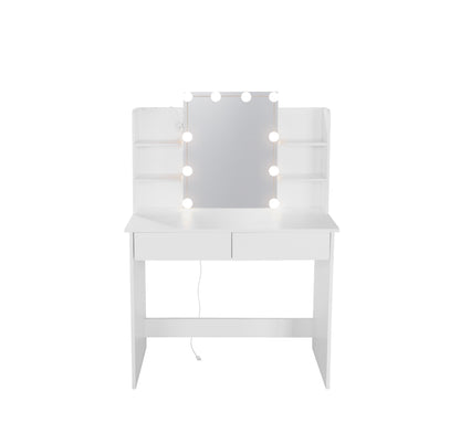 Makeup Vanity Desk With LED Lighted Mirror ,Dressing Table Set With 2 Large Drawers 10 LED Light ,White Color