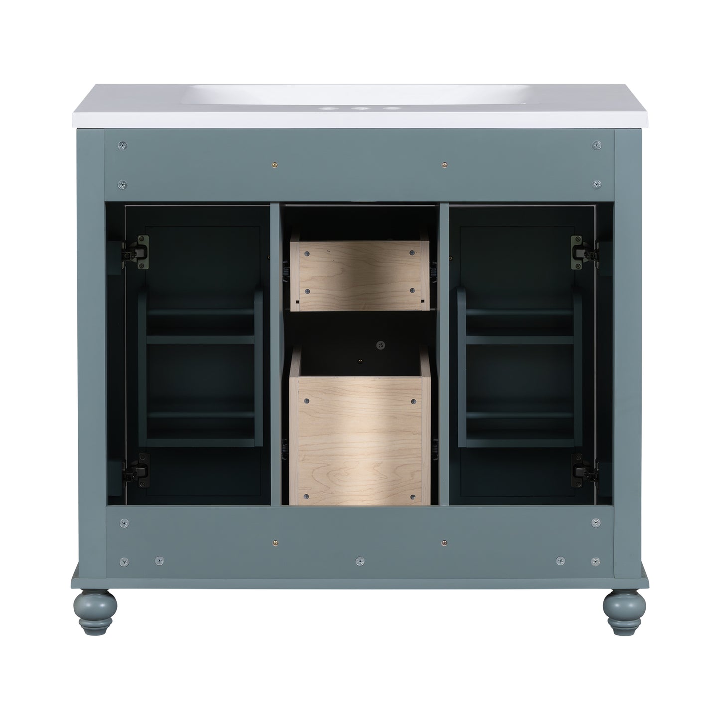 36 "bathroom makeup cabinet with resin sink combination and 2 drawers, with soft closing door, blue color