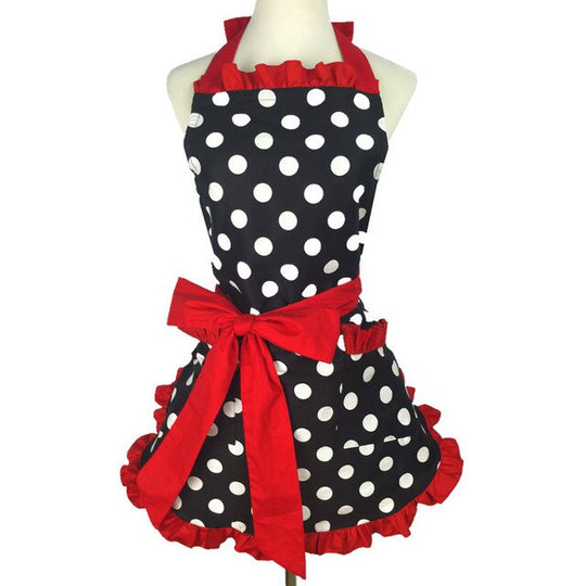 Lovely Black Red Retro Ruffle Side Sexy Lady Kitchen Cooking Apron