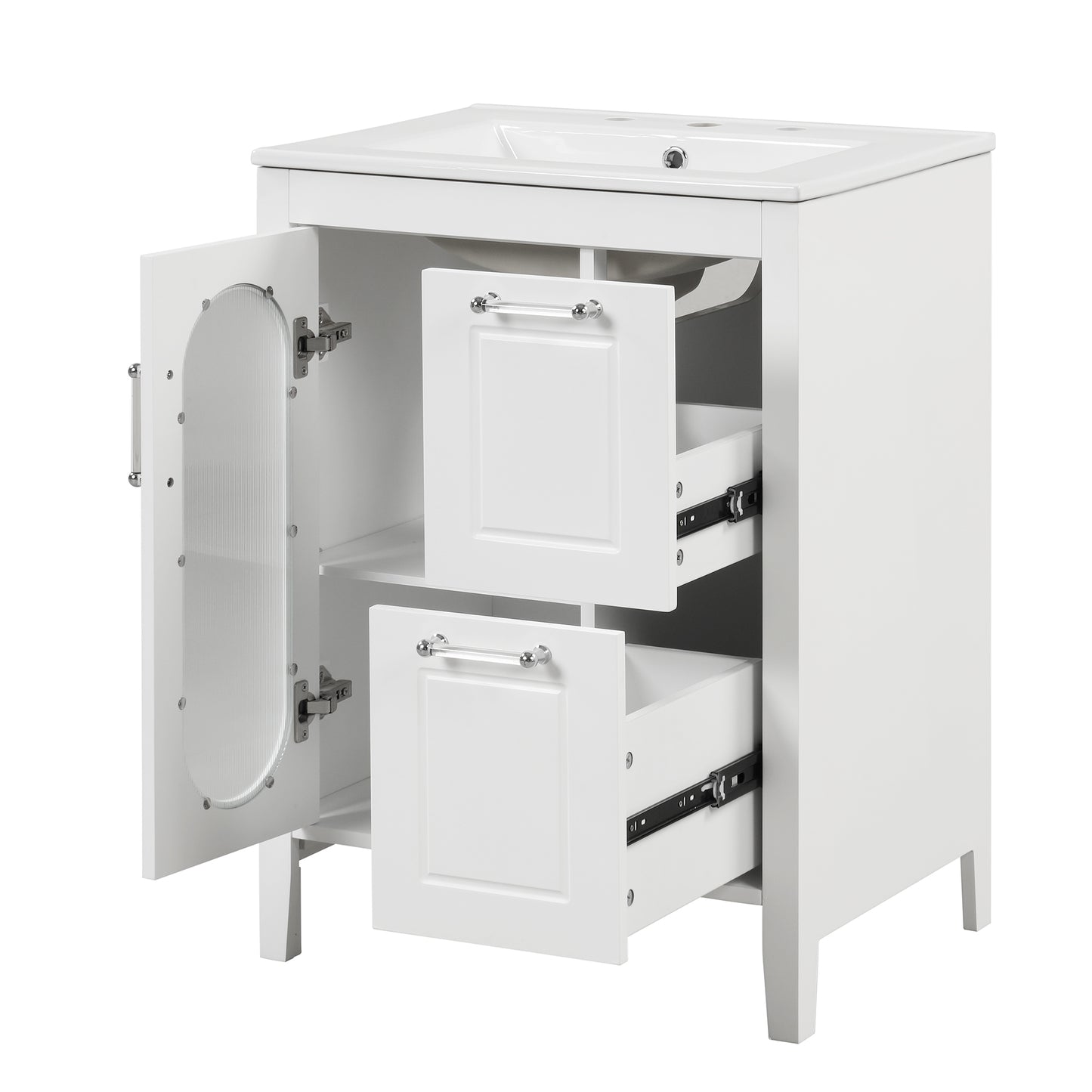 24" Bathroom Vanity with Sink, Bathroom Vanity Cabinet with Two Drawers and Door, Adjustable Shelf, Solid Wood and MDF, White