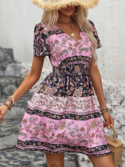 New European and American Summer Women's Printed Bohemian Dress