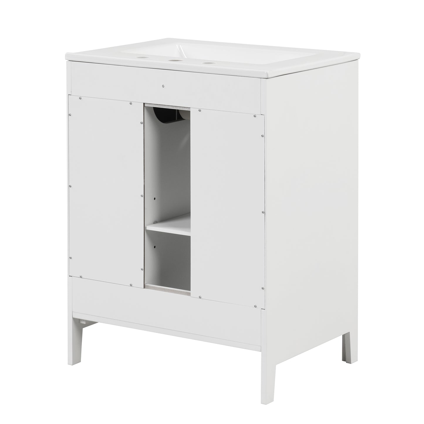 24" Bathroom Vanity with Sink, Bathroom Vanity Cabinet with Two Drawers and Door, Adjustable Shelf, Solid Wood and MDF, White