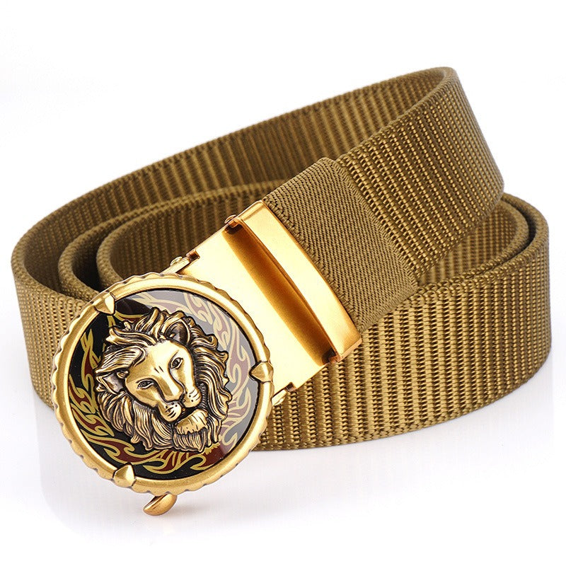 Non porous and toothless alloy automatic buckle tank patterned nylon waist belt