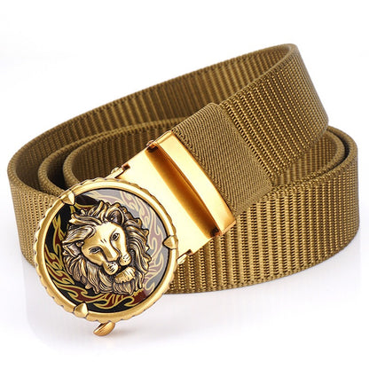 Non porous and toothless alloy automatic buckle tank patterned nylon waist belt