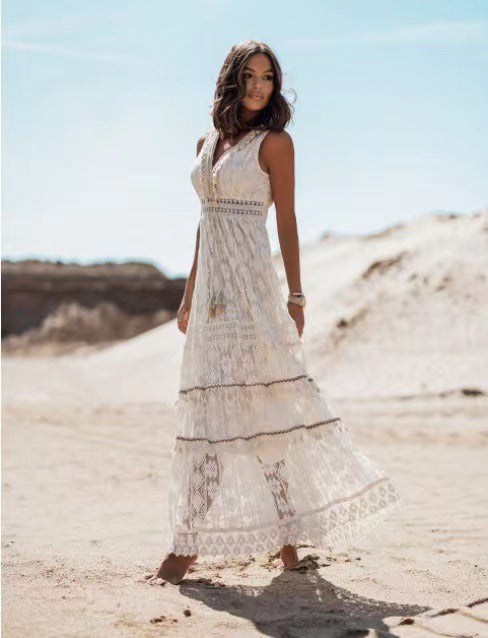 Temperament Bohemian Long Skirt Women's Dress Lace Splicing Big Swing Dress