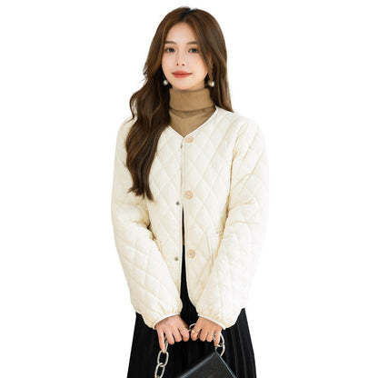 Xiaoxiangfeng temperament diamond grid cotton jacket loose casual thin cotton jacket women's winter cotton jacket cardigan