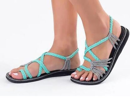 Woven sandals women's flat toe sandals