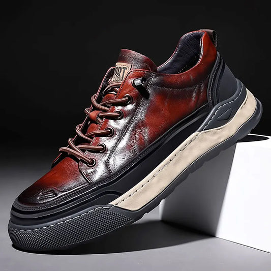 New Male Shoes Lace Up Real Leather Sports Sneakers Fashion Genuine Leather Shoe Men Leisure Shoes Man Casual Sport Shoes A002