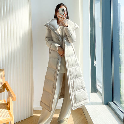 Fashionable and casual high-end down jacket women's long white goose down down jacket loose fit