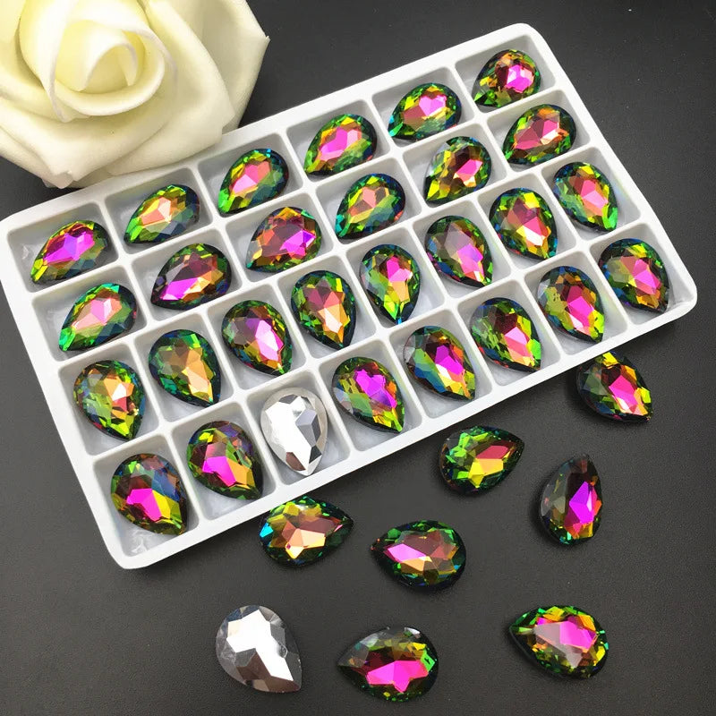 New 3D Nail Rhinestone 10x14mm Drop Pointback Glass Crystals Use for Nail DIY Decorations Rhinestones