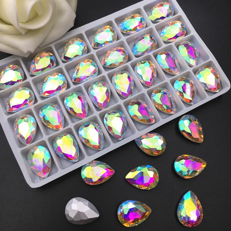 New 3D Nail Rhinestone 10x14mm Drop Pointback Glass Crystals Use for Nail DIY Decorations Rhinestones