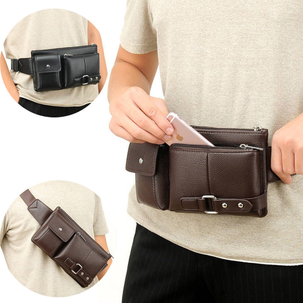 Multi Pocket Fanny Pack PU Leather Waist Bag Slim Shoulder Bag