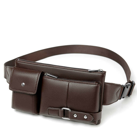 Multi Pocket Fanny Pack PU Leather Waist Bag Slim Shoulder Bag