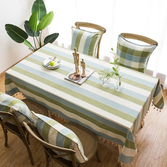 Stripe Kitchen Table Cover Rectangular Tablecloth With Tassel