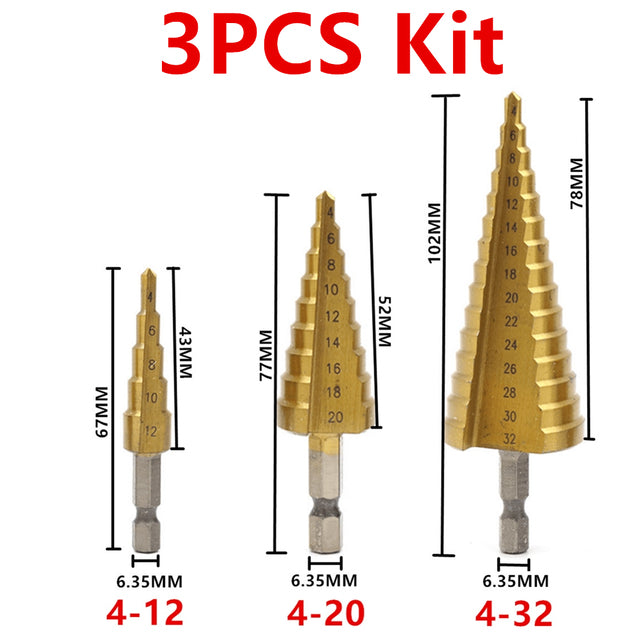 Straight Groove Step Drill Bit Metal Hole Cutter Core Drilling Tools Set