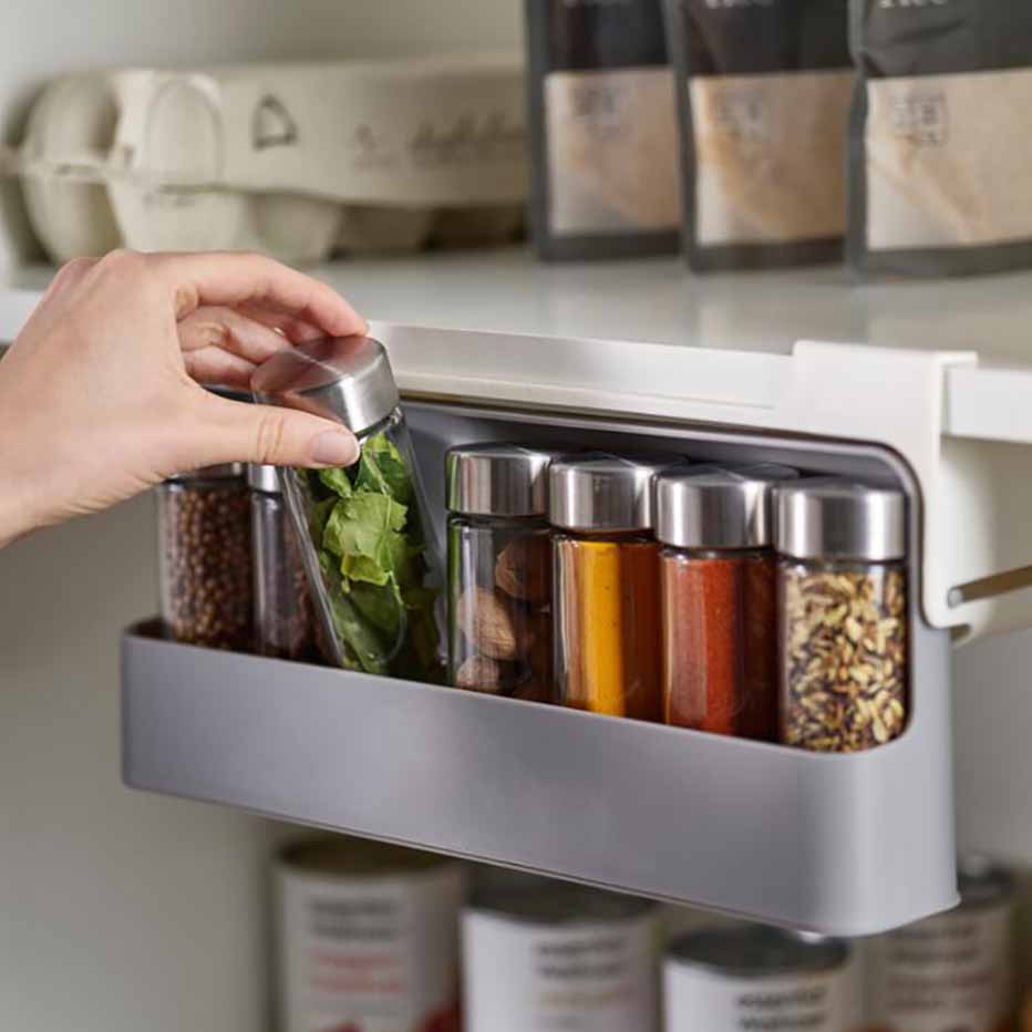 Hanging Spice Bottles Storage Rack Under Cabinet Self Adhesive Jar Container