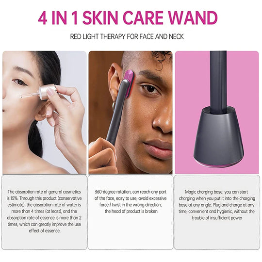 LED Light 4-in-1 Skincare Wand Reduce Wrinkles Anti-aging Face Care Tools