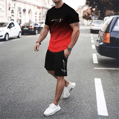 3D Printed Short-sleeved T-shirt 2-Piece Men's Casual Sports Suit