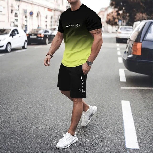 3D Printed Short-sleeved T-shirt 2-Piece Men's Casual Sports Suit