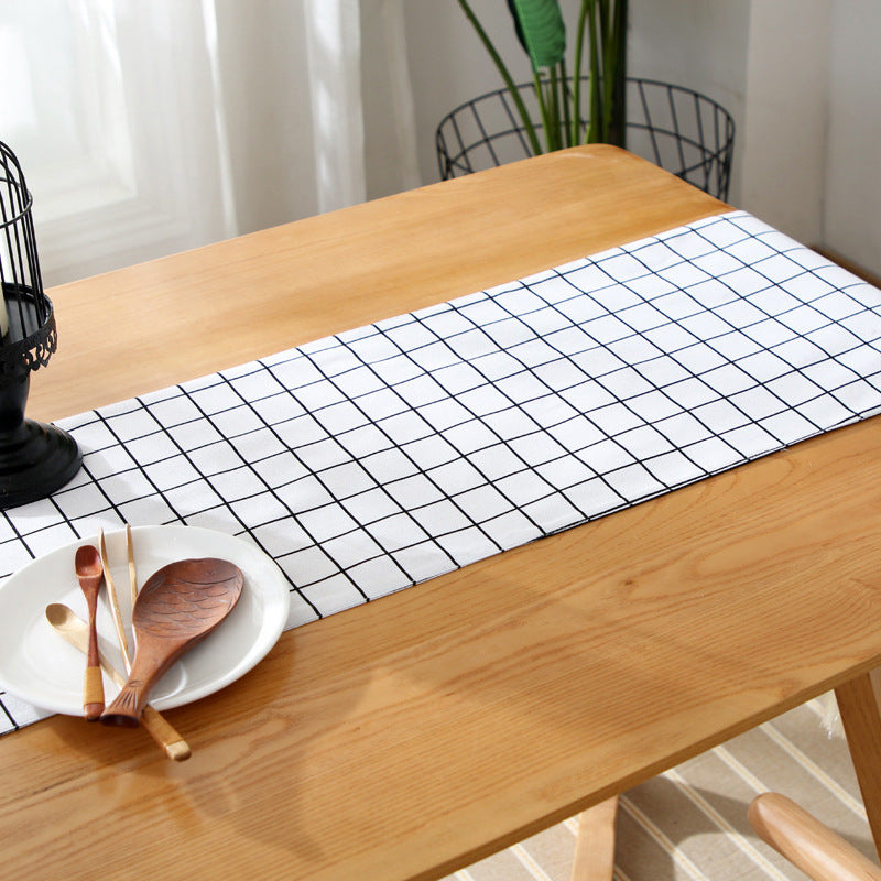 Modern White Plaid Printed Long Table Runner