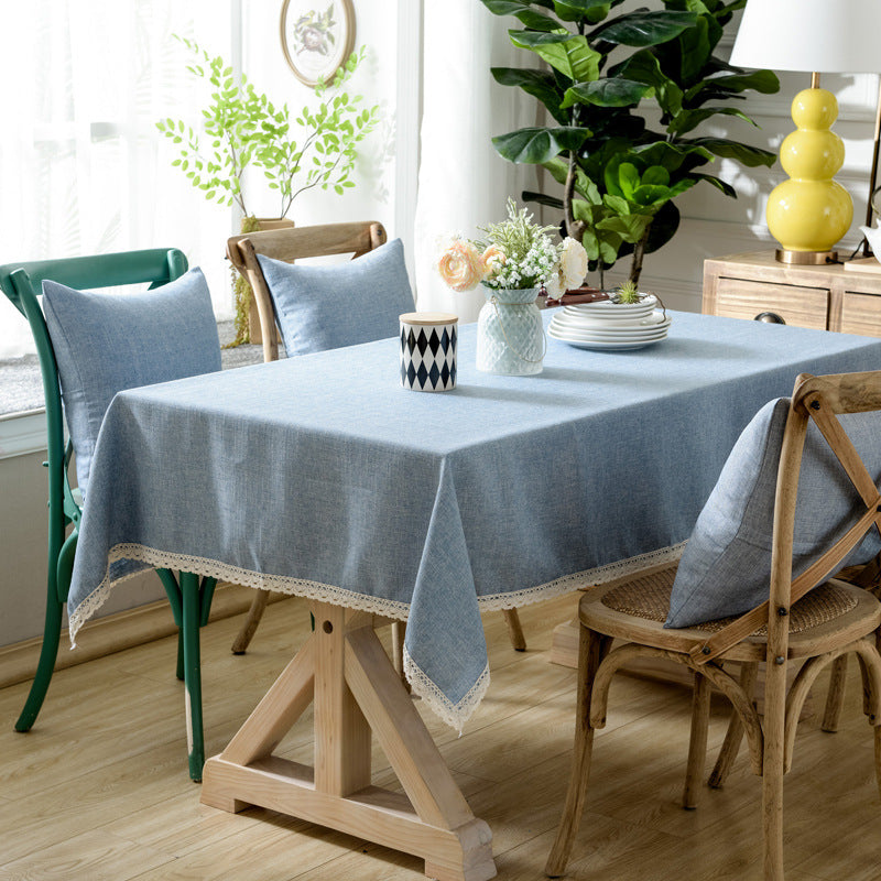 Solid Color Lace Tablecloth Cotton Linen Table Cover