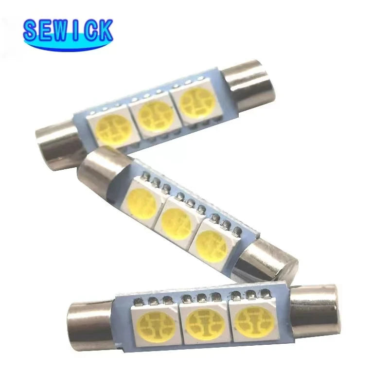 100pcs 12V Festoon Dome T6.3 28mm 31mm 5050 3SMD LED Light Bulb Car Vanity Mirror Lights Sun Visor Fuse Light White