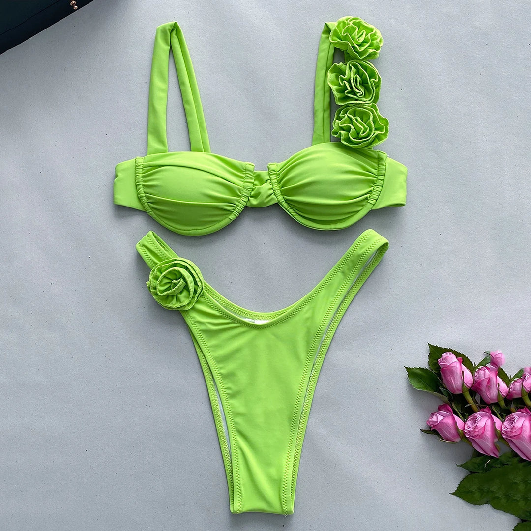 Push Up Bikini 2024 Sexy Women Swimsuit Female Swimwear Flower Bikini Set Brazilian Biquini Swimming Suit High Waist Beachwear