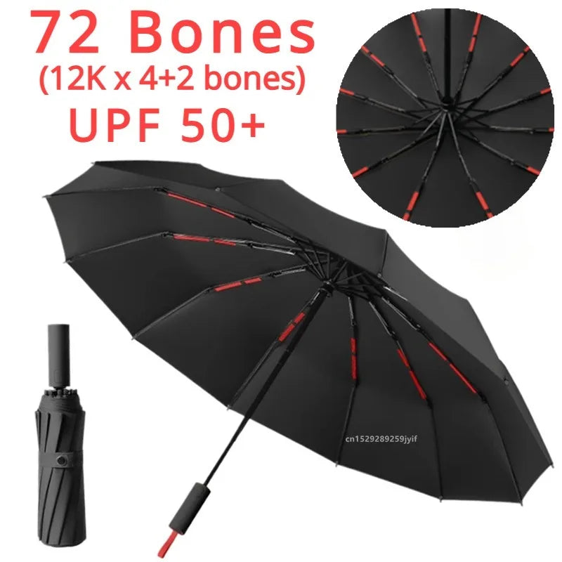 72 Bones Super Strong Windproof Fully Automatic Umbrella Sunshade UV Protection Folding Reinforced Large Parasol Rain Gear