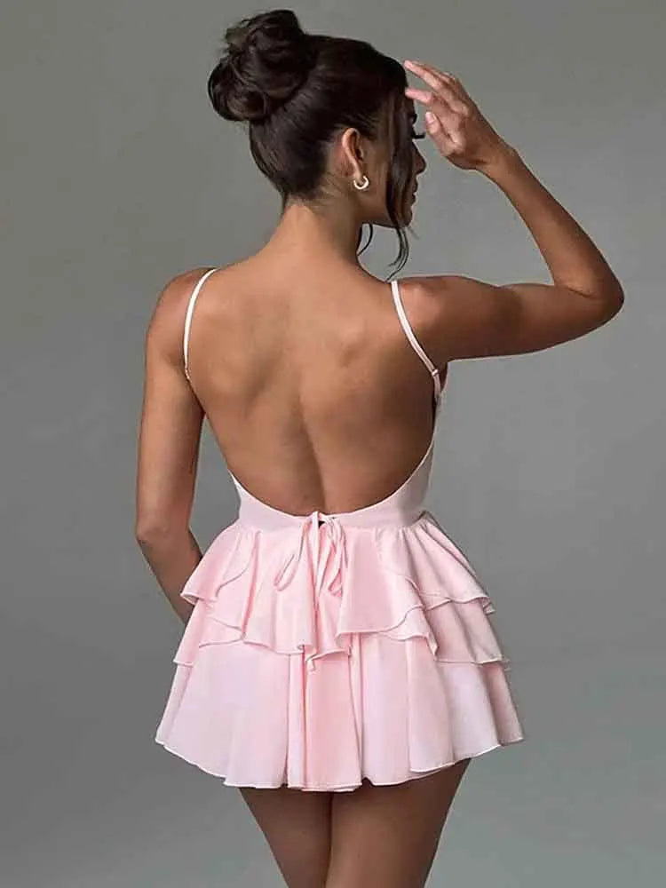 NIDANSSI Ruffle Backless Mini Dress