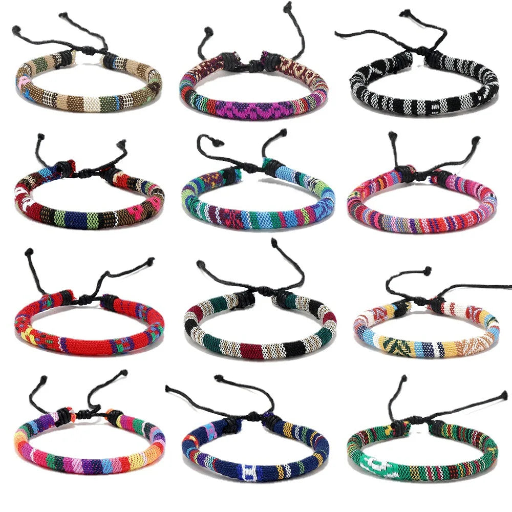 European and American Ethnic Style Bohemian Style Colorful Wax Rope Bracelet Multi Colored Hand Rope Bangles for Women