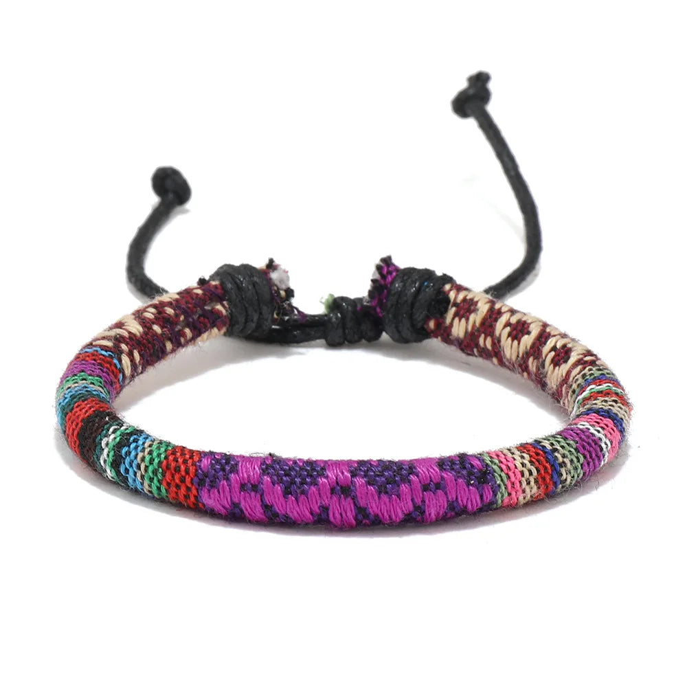 European and American Ethnic Style Bohemian Style Colorful Wax Rope Bracelet Multi Colored Hand Rope Bangles for Women