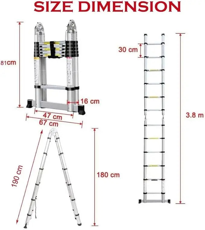 DayPlus 2.6M-5M Telescopic Ladder Sturdy Aluminum Telescoping Extension Ladder 330lb Max Load EN131 for Household Outdoor Work