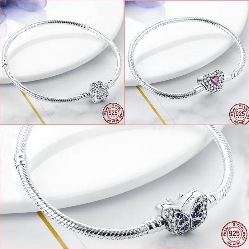 925 Silver Heart Snake Chain Bracelet For Women Infinite Knot Butterfly Infinity Clasp Femme Bracelet Bangles Luxury Jewelry