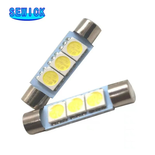 100pcs 12V Festoon Dome T6.3 28mm 31mm 5050 3SMD LED Light Bulb Car Vanity Mirror Lights Sun Visor Fuse Light White