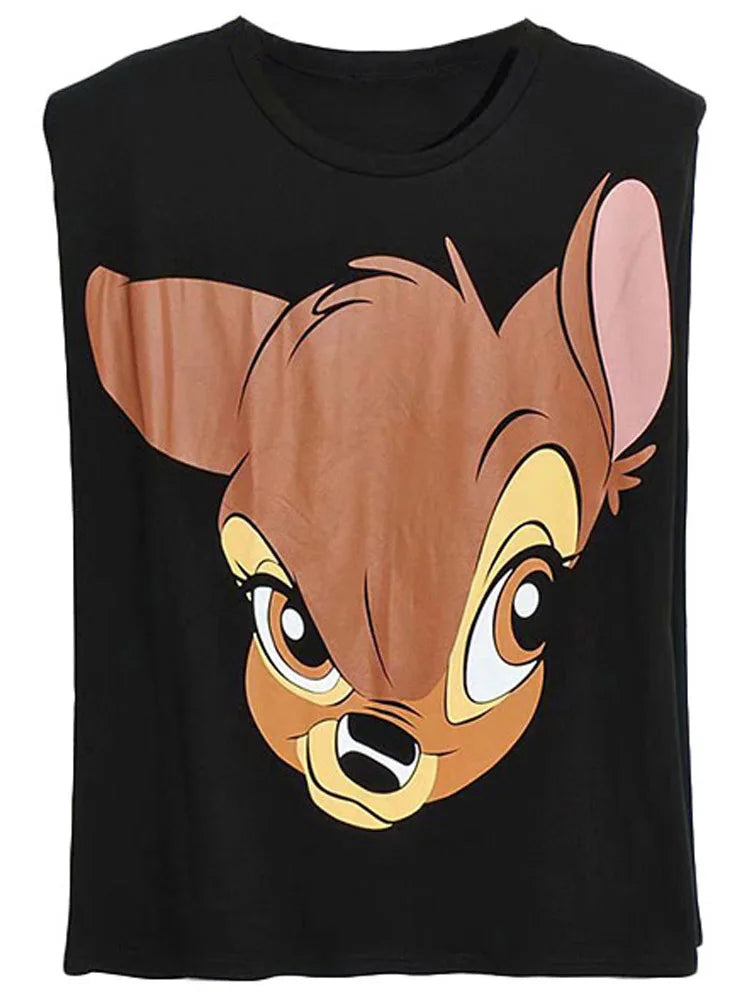 Disney T-Shirt Bambi Deer Fashion Women T-Shirt Summer Cartoon O-Neck Short Sleeve T-Shirt Women Casual Tee Tops Female Femmes