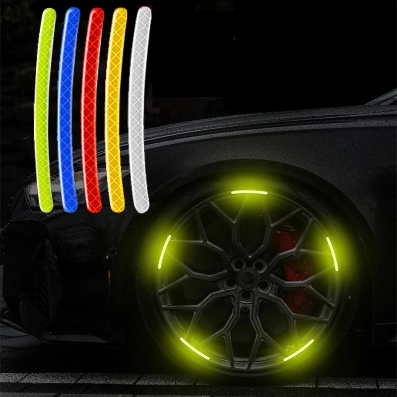 Car Wheel Hub Reflective Stripes Door Handle Safety Warning Sticker Car Rear Warning Tape Automobile Sticker Exterior Accessorie