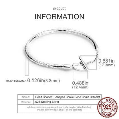 925 Silver Heart Snake Chain Bracelet For Women Infinite Knot Butterfly Infinity Clasp Femme Bracelet Bangles Luxury Jewelry