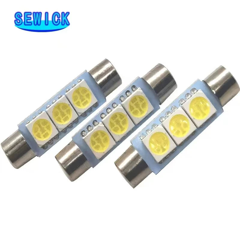 100pcs 12V Festoon Dome T6.3 28mm 31mm 5050 3SMD LED Light Bulb Car Vanity Mirror Lights Sun Visor Fuse Light White