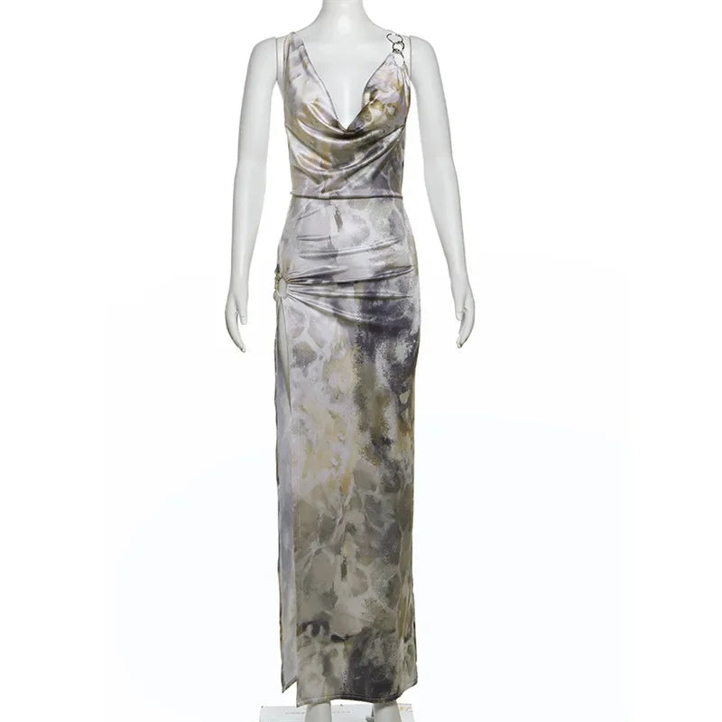 Elegant Printed Sling Maxi Dress