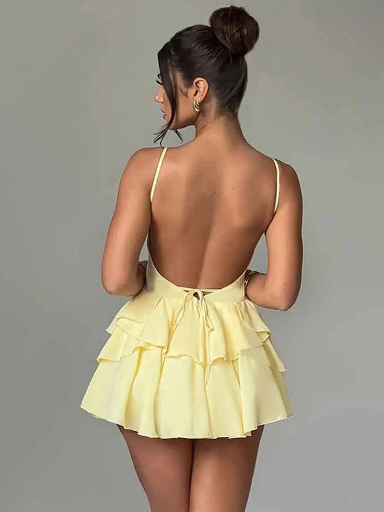 NIDANSSI Ruffle Backless Mini Dress