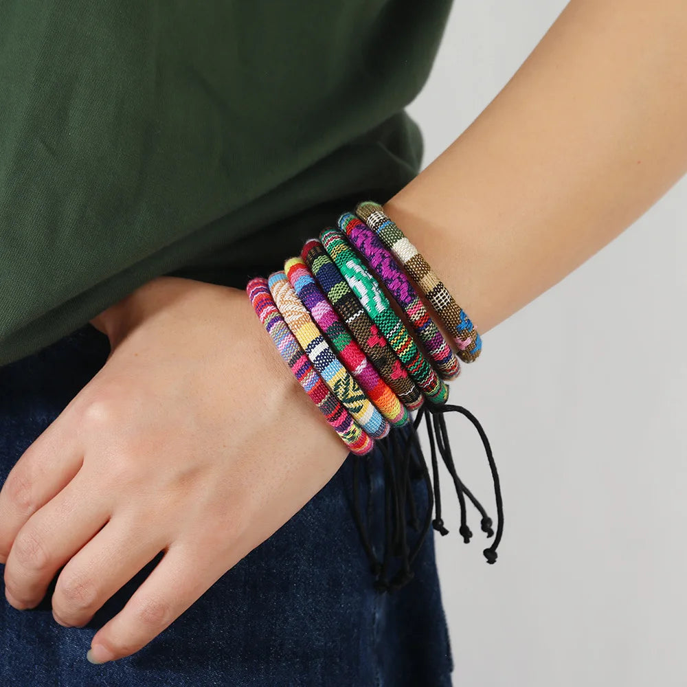 European and American Ethnic Style Bohemian Style Colorful Wax Rope Bracelet Multi Colored Hand Rope Bangles for Women