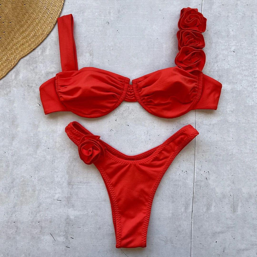 Push Up Bikini 2024 Sexy Women Swimsuit Female Swimwear Flower Bikini Set Brazilian Biquini Swimming Suit High Waist Beachwear