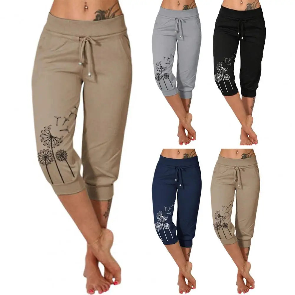 Fashion Mid calf Lady Pants 2023 Summer Drawstring Pockets Cropped Pants Women Sports Shorts For Outdoor Pantalones