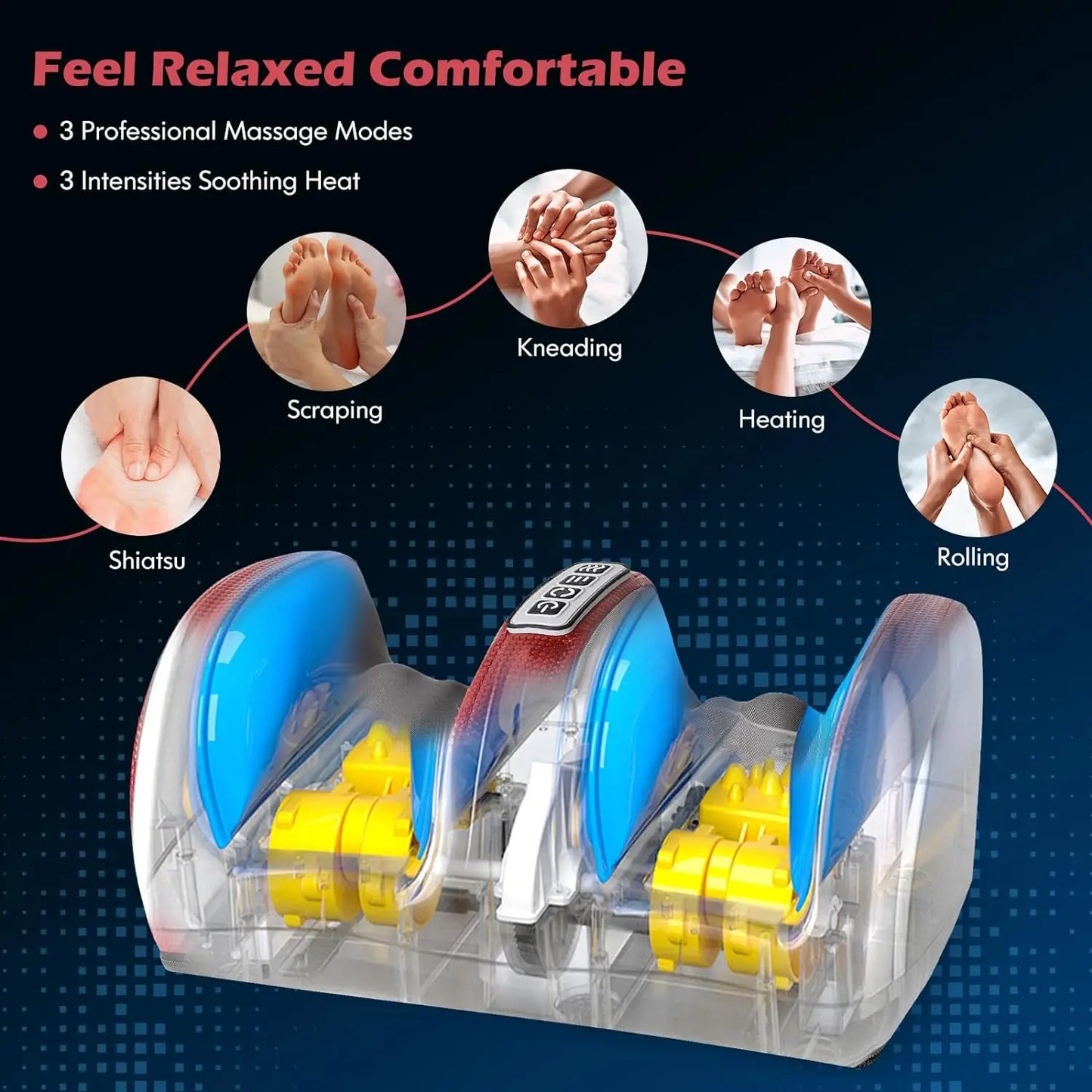 Electric Foot Massager Shiatsu Kneading Calf Muscles Hot Compression Deep Tissue Muscles Heated Roller Relaxation Relief Stress