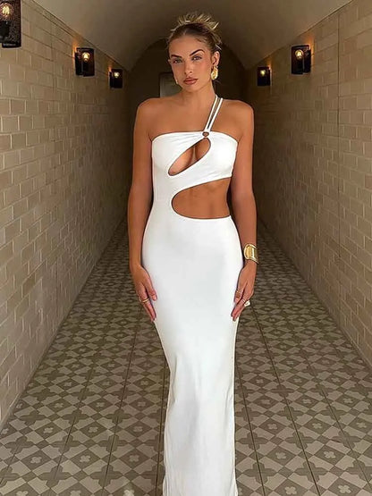 NIDANSSI White Hollow Out Evening Party Dress Women 2024 Backless Elegant Sexy Dress Bodycon Maxi Long Summer Dress Vestidos