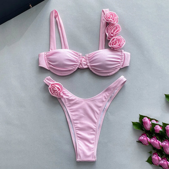 Push Up Bikini 2024 Sexy Women Swimsuit Female Swimwear Flower Bikini Set Brazilian Biquini Swimming Suit High Waist Beachwear