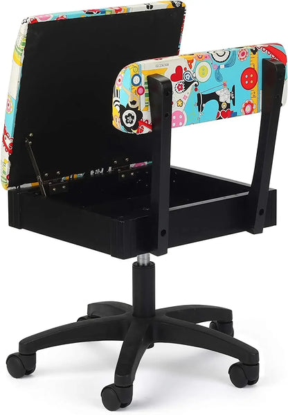 Arrow Sewing H6880 Adjustable Height Hydraulic Sewing and Craft Chair with Under Seat Storage and Printed Fabric,